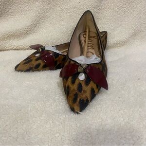 Pointy Toe Flat Leopard Print Women's Shoes with Red Bow by Sam Edelman